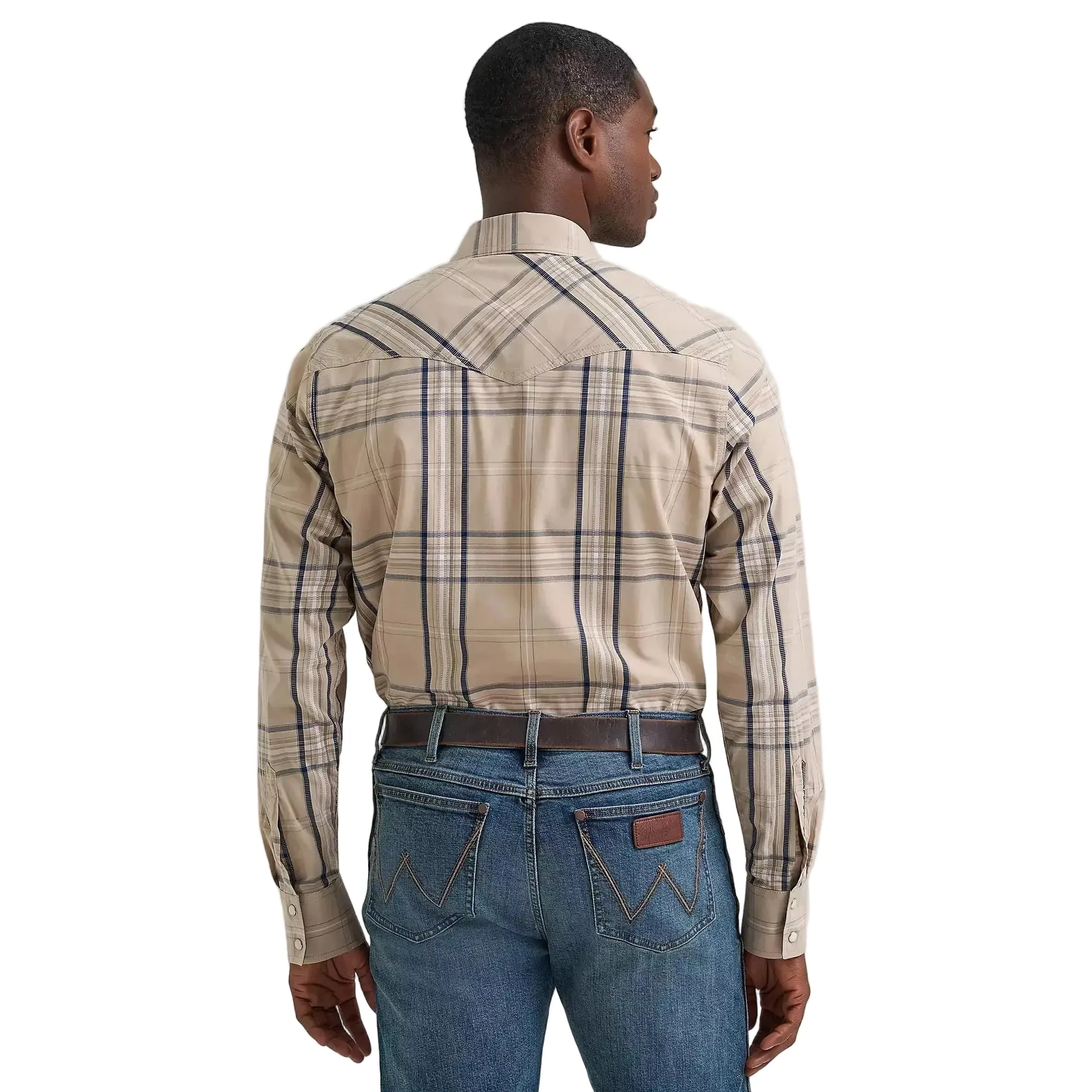Wrangler Men's Retro® Premium Long Sleeve Western Plaid Snap Shirt - Tan Plaid - Image 2