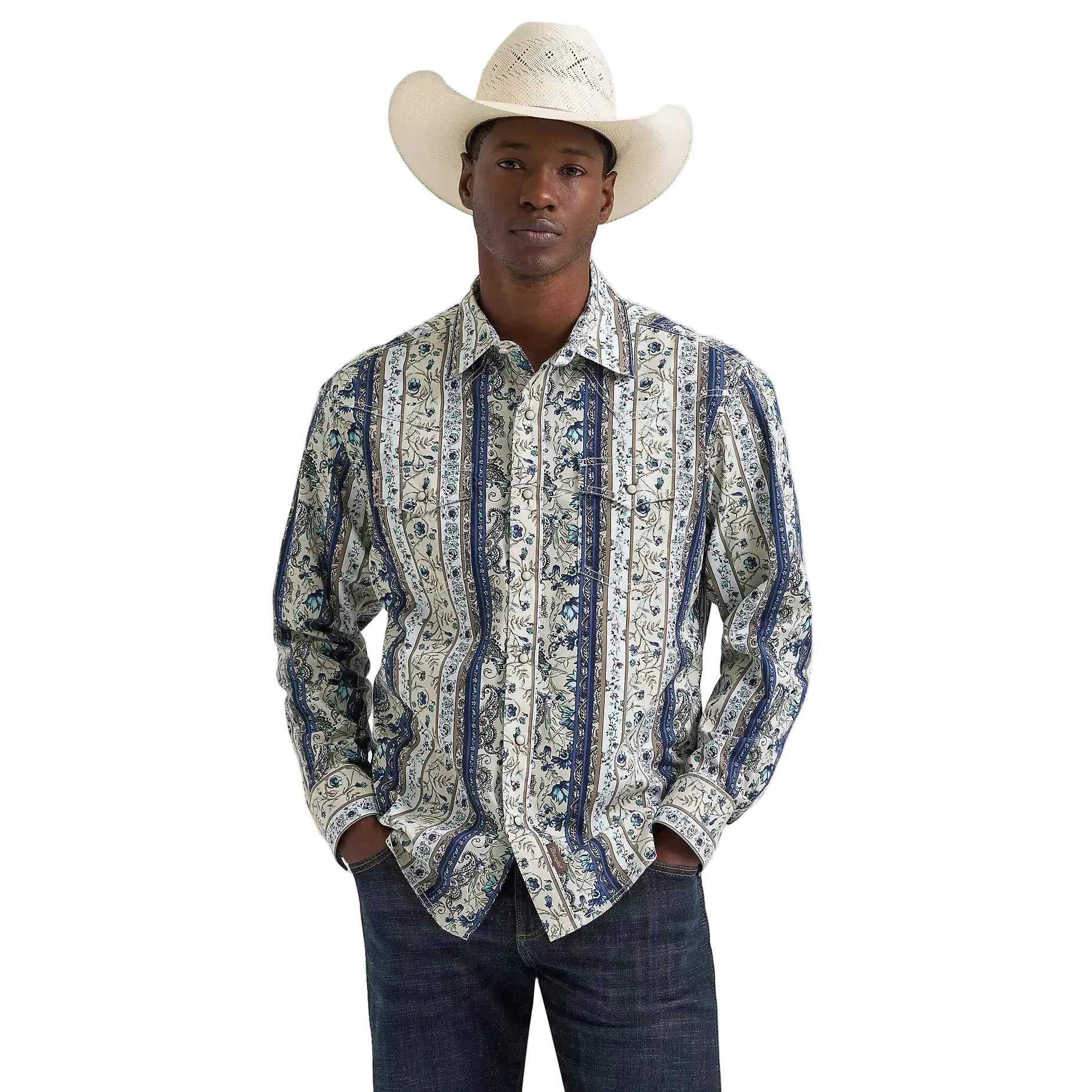 Wrangler Men's Retro® Premium Long Sleeve Western Printed Snap Shirt - Striped Paisley