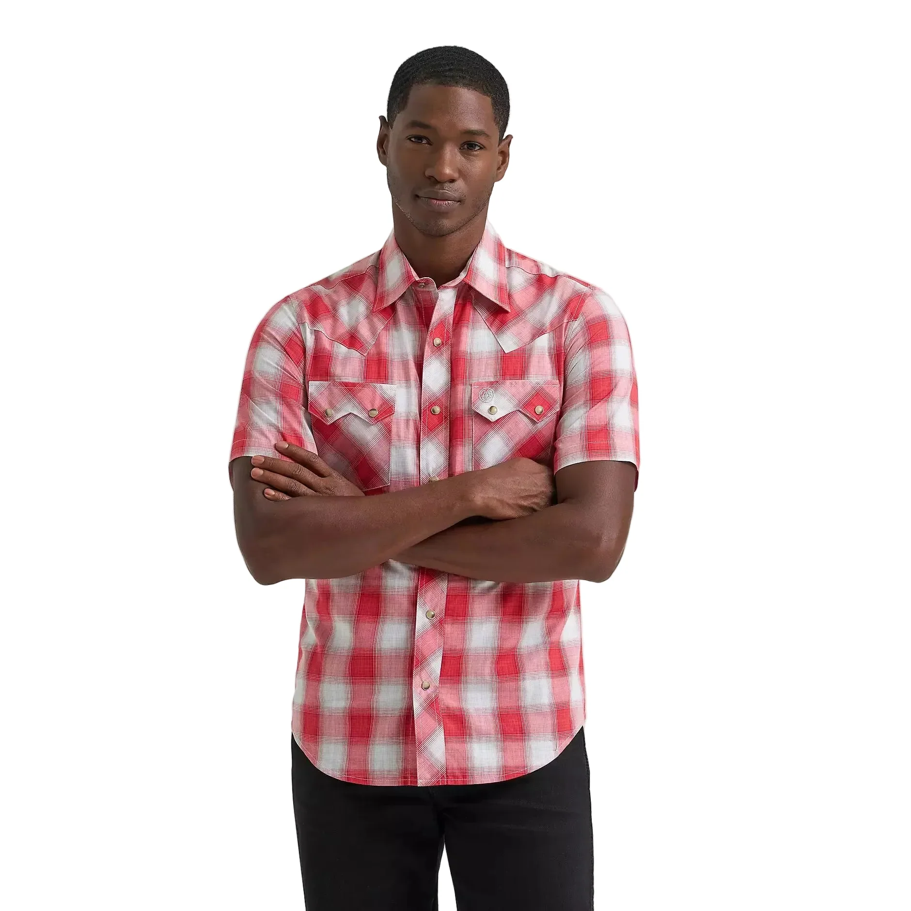 Wrangler Men's Retro® Short Sleeve Sawtooth Pocket Western Snap Shirt - Cherry