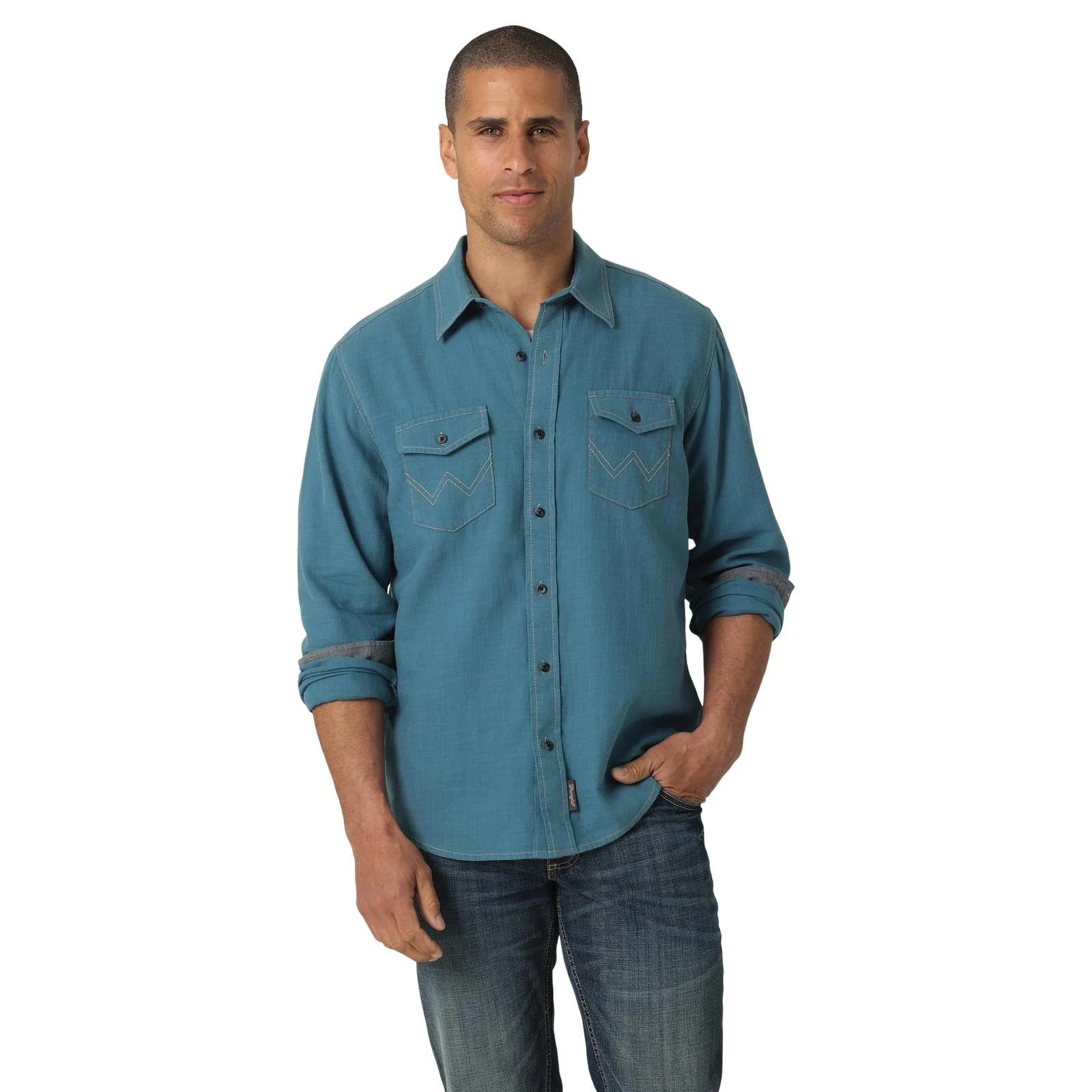 Wrangler Men's Retro Premium Long Sleeve Button Shirt - Blue - Image 2
