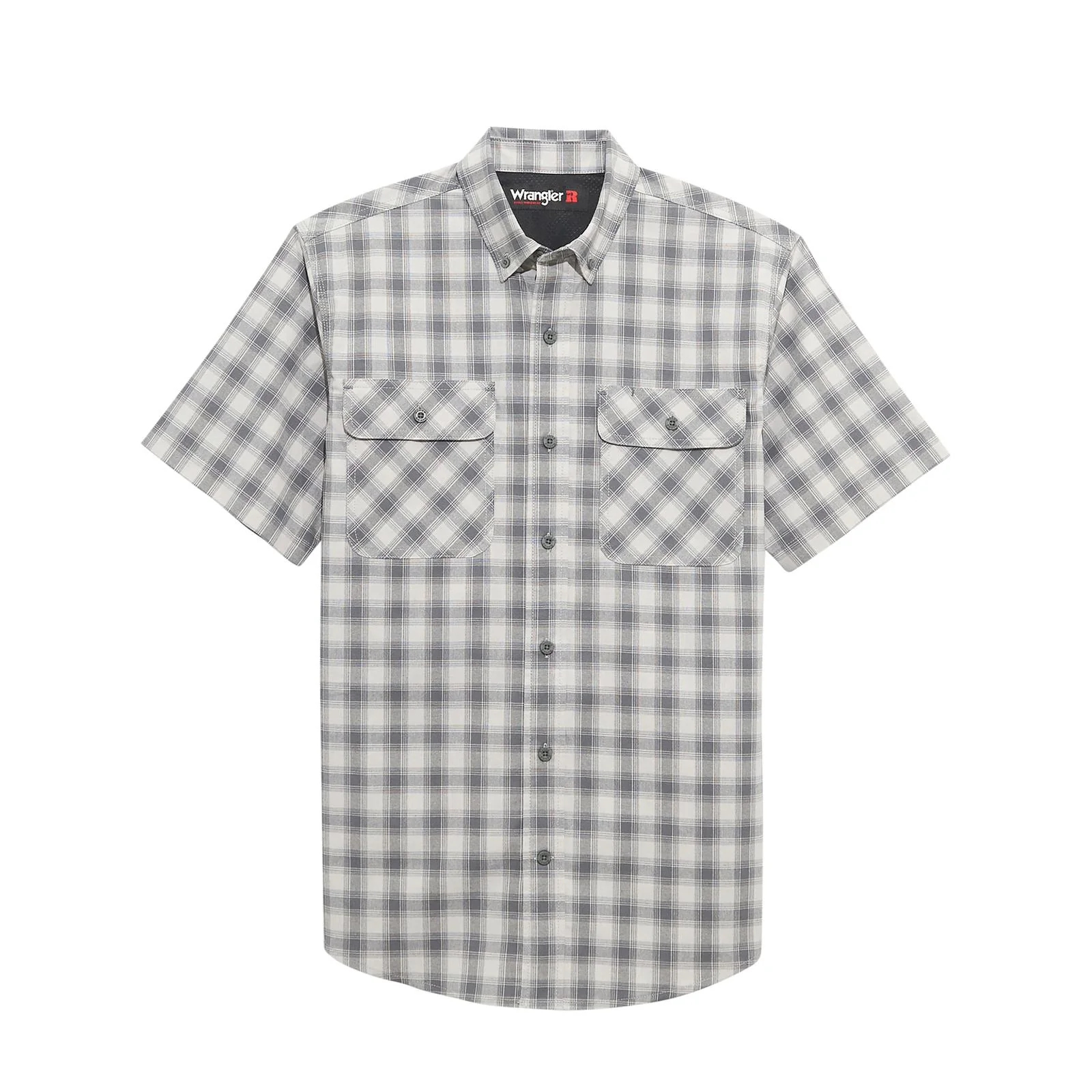 Wrangler Men's Rigg's Foreman Plaid Short Sleeve Shirt- Light Grey