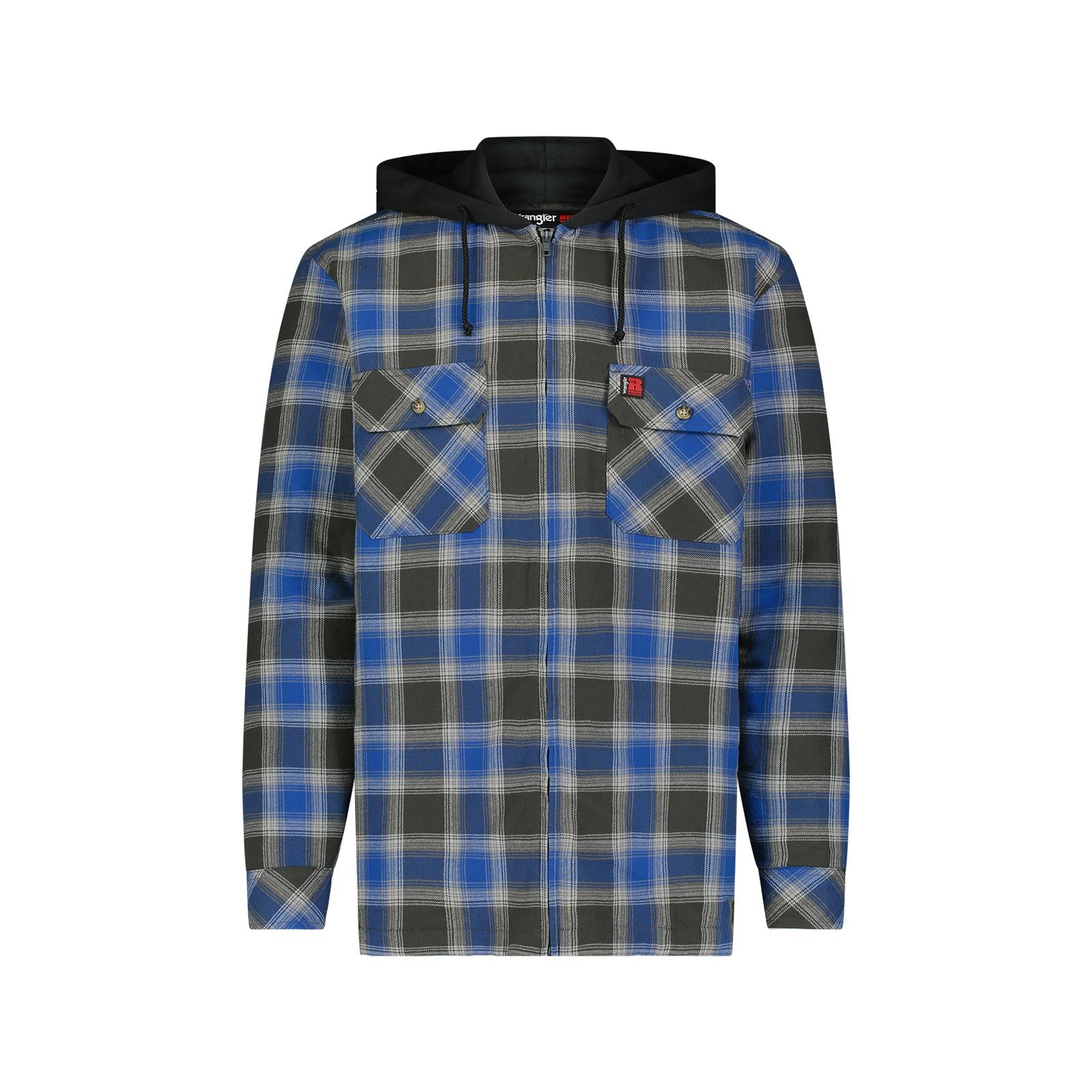 Wrangler Men's RIGGS Workwear Flannel Hooded Jacket - Blue black