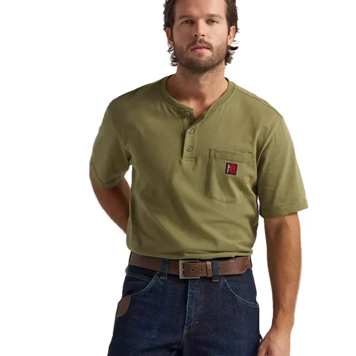Wrangler Men's Riggs Workwear Short Sleeved Relaxed Henley - Green