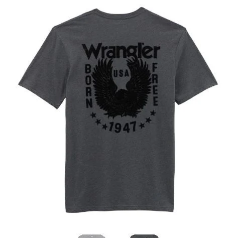 Wrangler Men's Short Sleeve Born Free Tee Shirt- Asphalt Heather