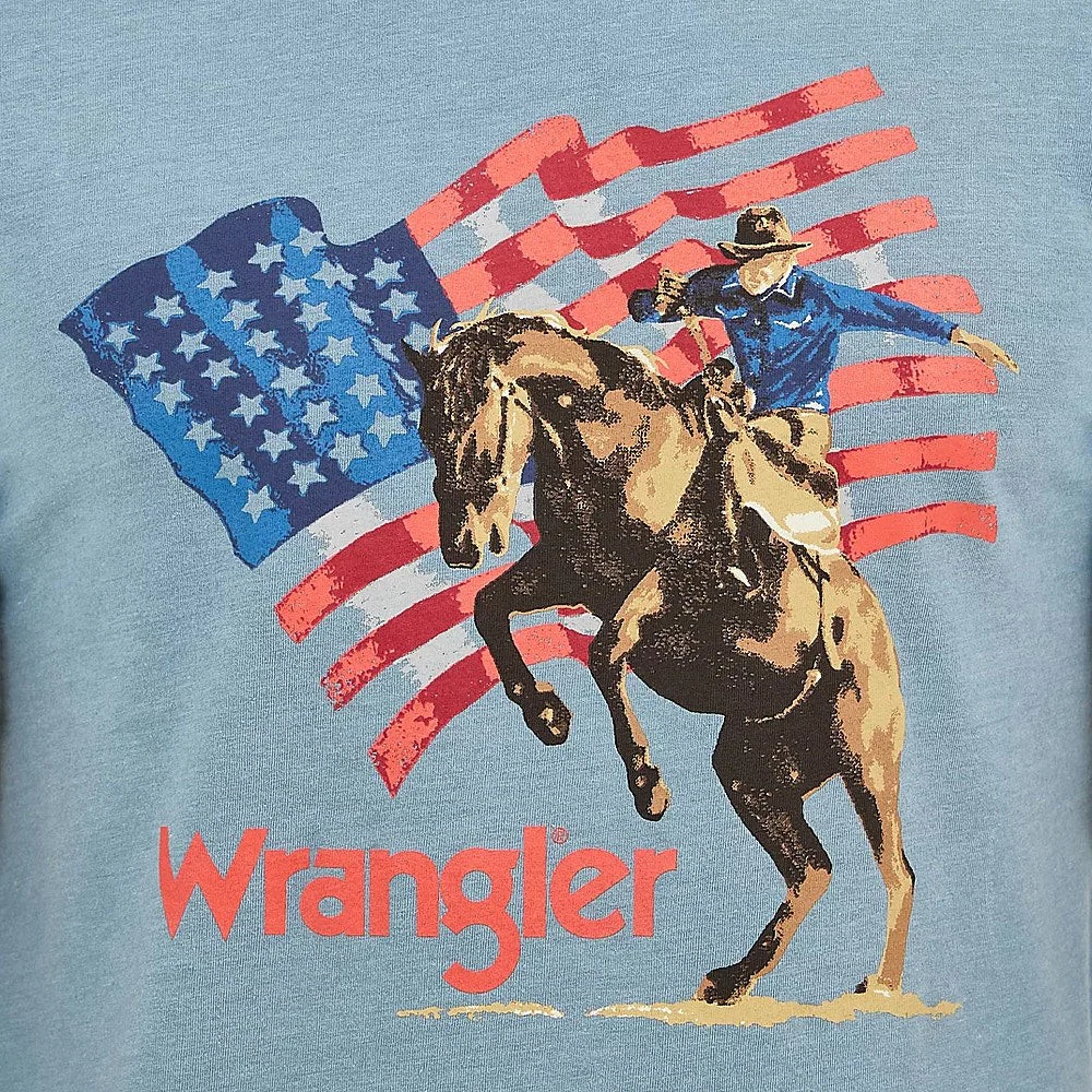 Wrangler Men's Short Sleeve Regular Fit Graphic American Cowboy Tee Shirt - Lead Heather - Image 2