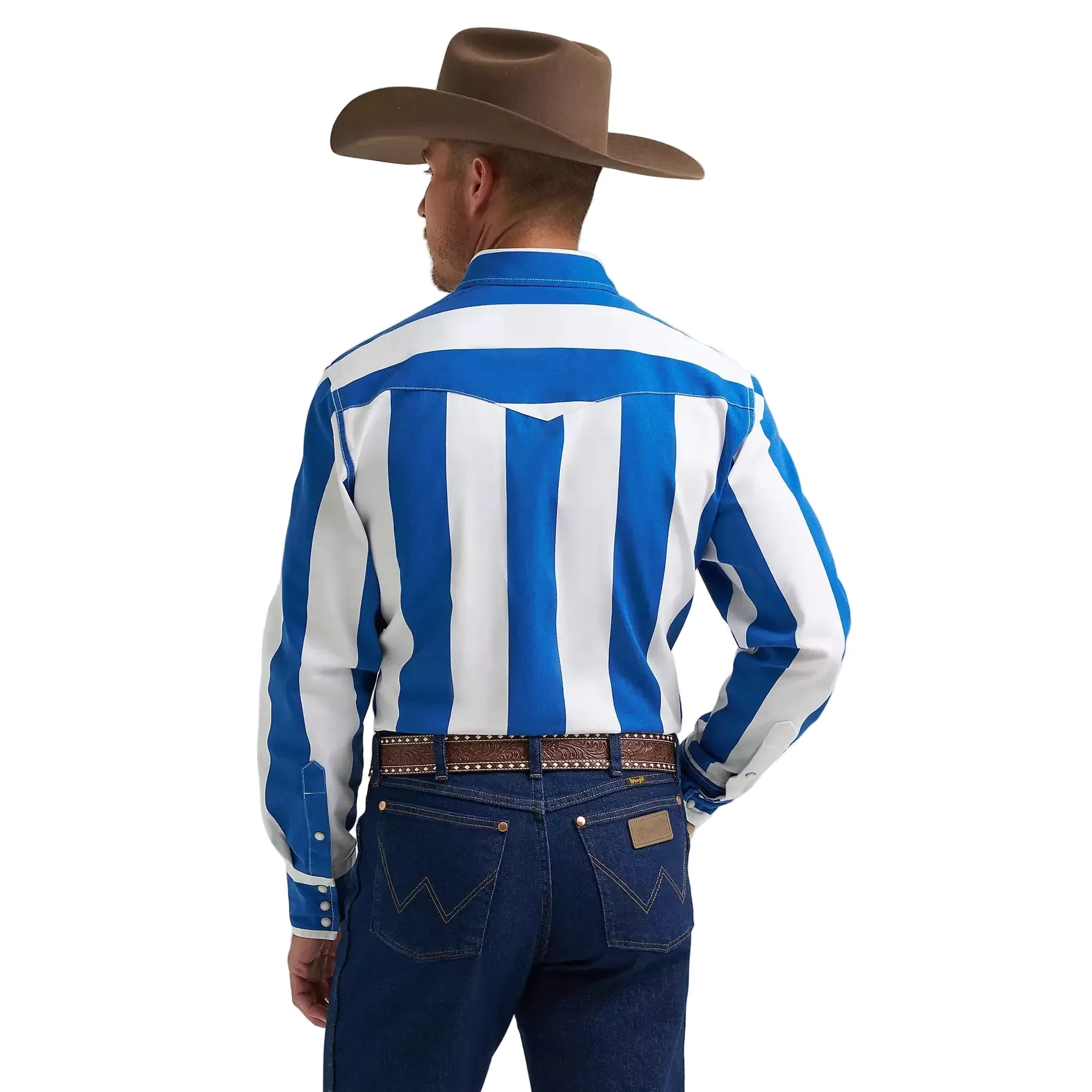 Wrangler Men's Vintage Inspired Brushpopper Long Sleeve Stripe Shirt - Big Blue - Image 2