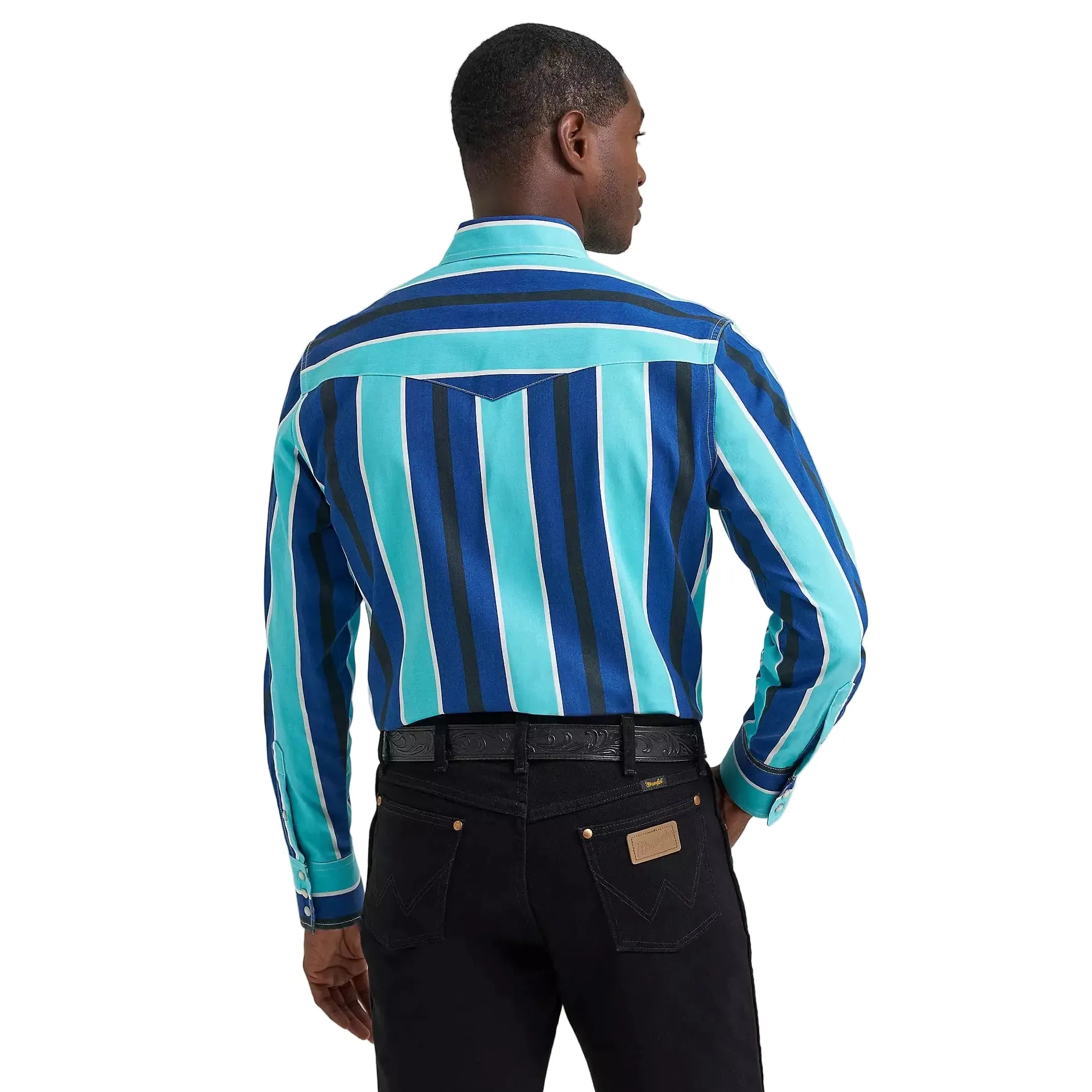 Wrangler Men's Vintage Inspired Brushpopper Western Snap Workshirt - Cobalt Storm - Image 2