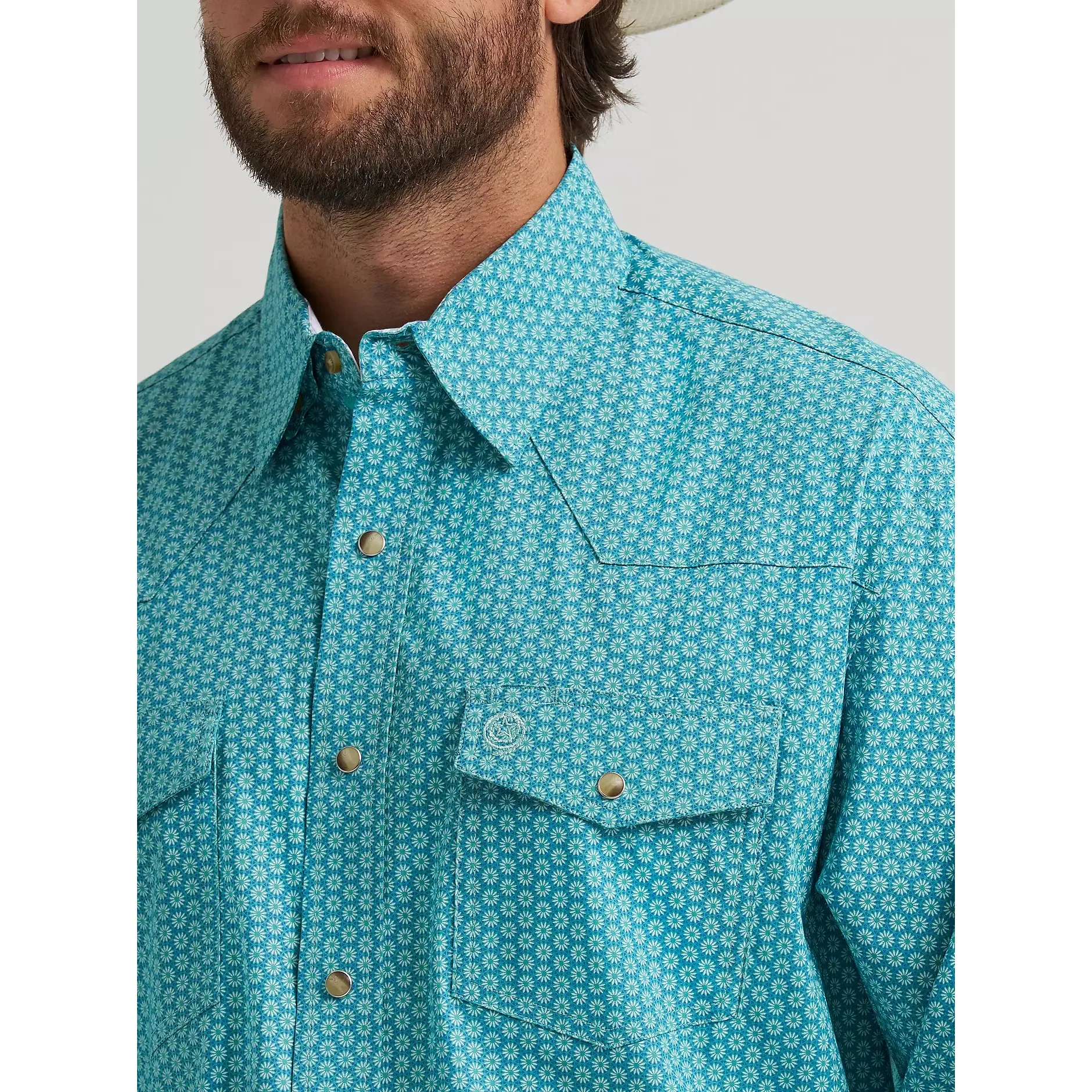 Wrangler Men's Wrangler George Strait Troubadour LS Shirt - Aqua Bursts - Image 3