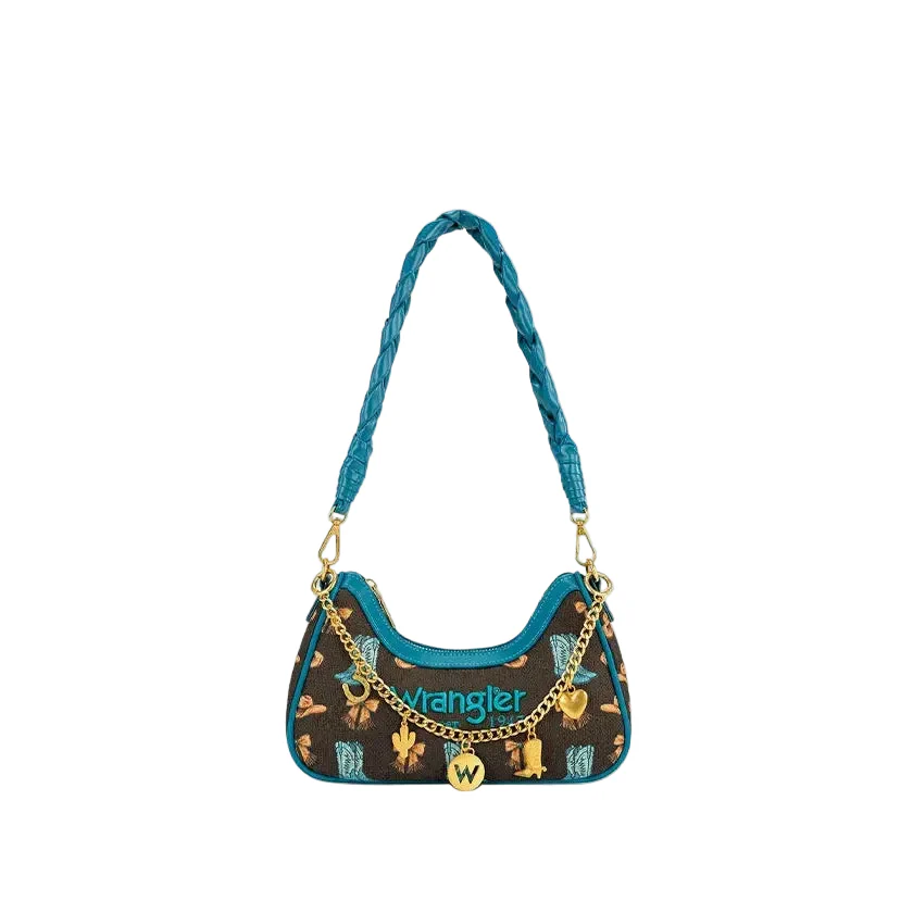 Wrangler Rodeo Icons Braided Handle Shoulder Bag- Coffee