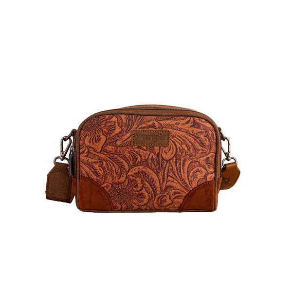 Wrangler Vintage Floral Printed Small Crossbody Bag- Brown