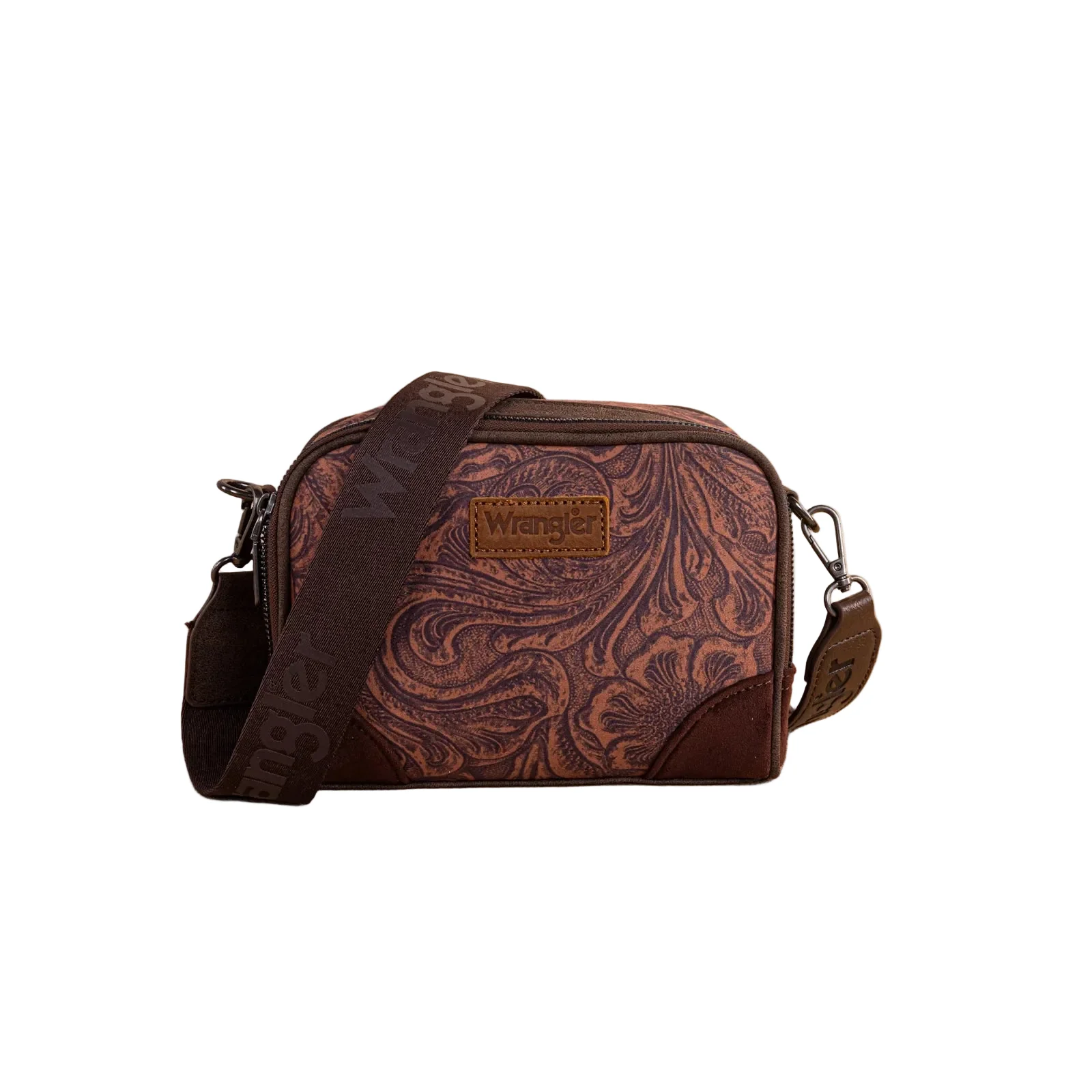 Wrangler Vintage Floral Printed Small Crossbody Bag- Coffee