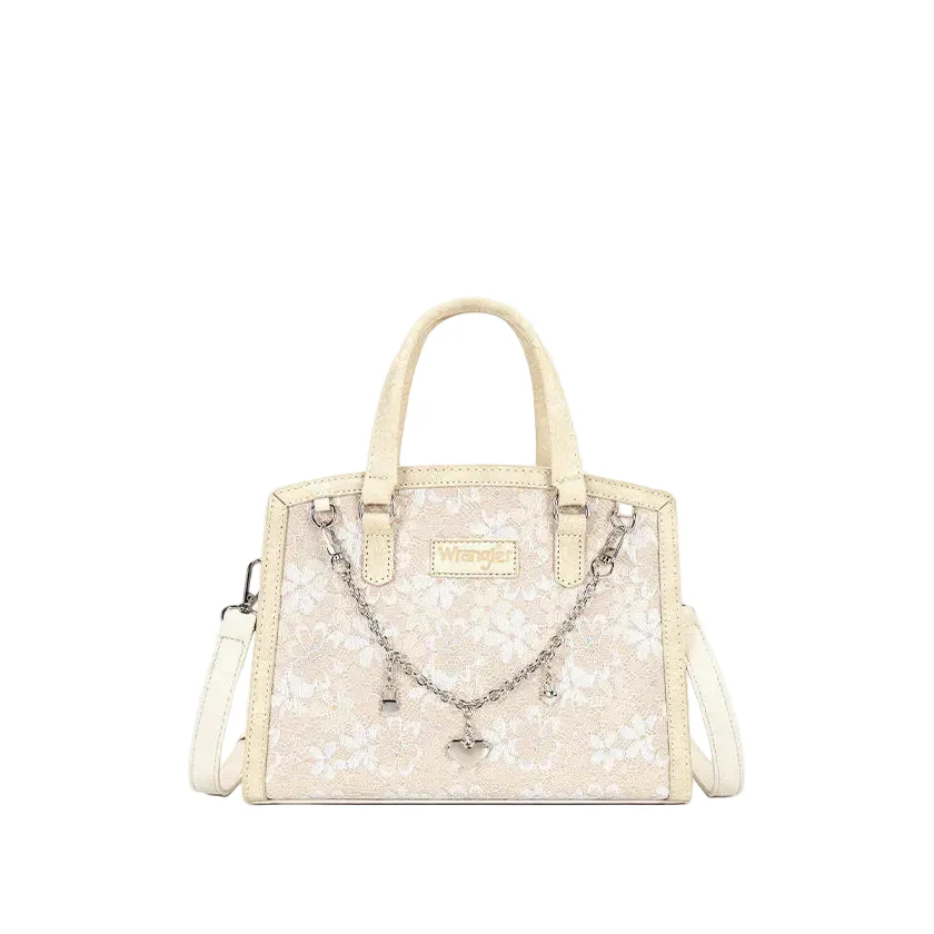 Wrangler Western Chic Lace with Chain Charm Satchel Crossbody Bag - Tan