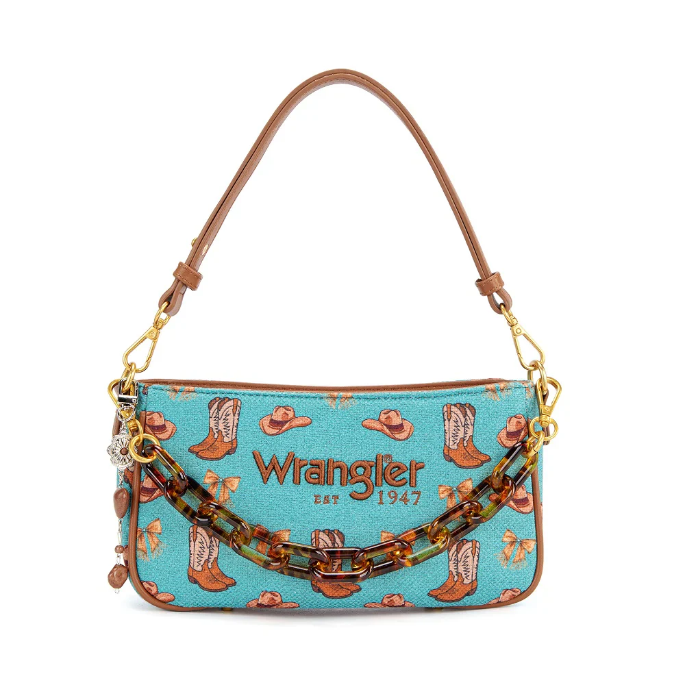 Wrangler Western Print Cowgirl Shoulder Bag- Turquoise