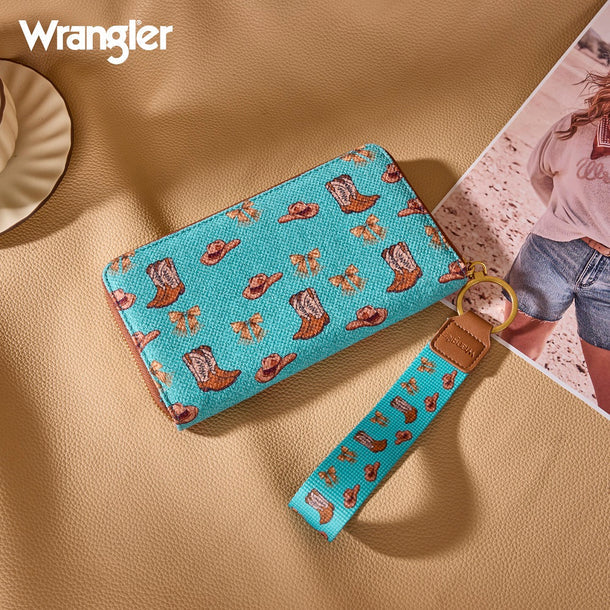 Wrangler Western Print RFID Blocking Zippered Cowgirl Wallet- Turquoise - Image 2