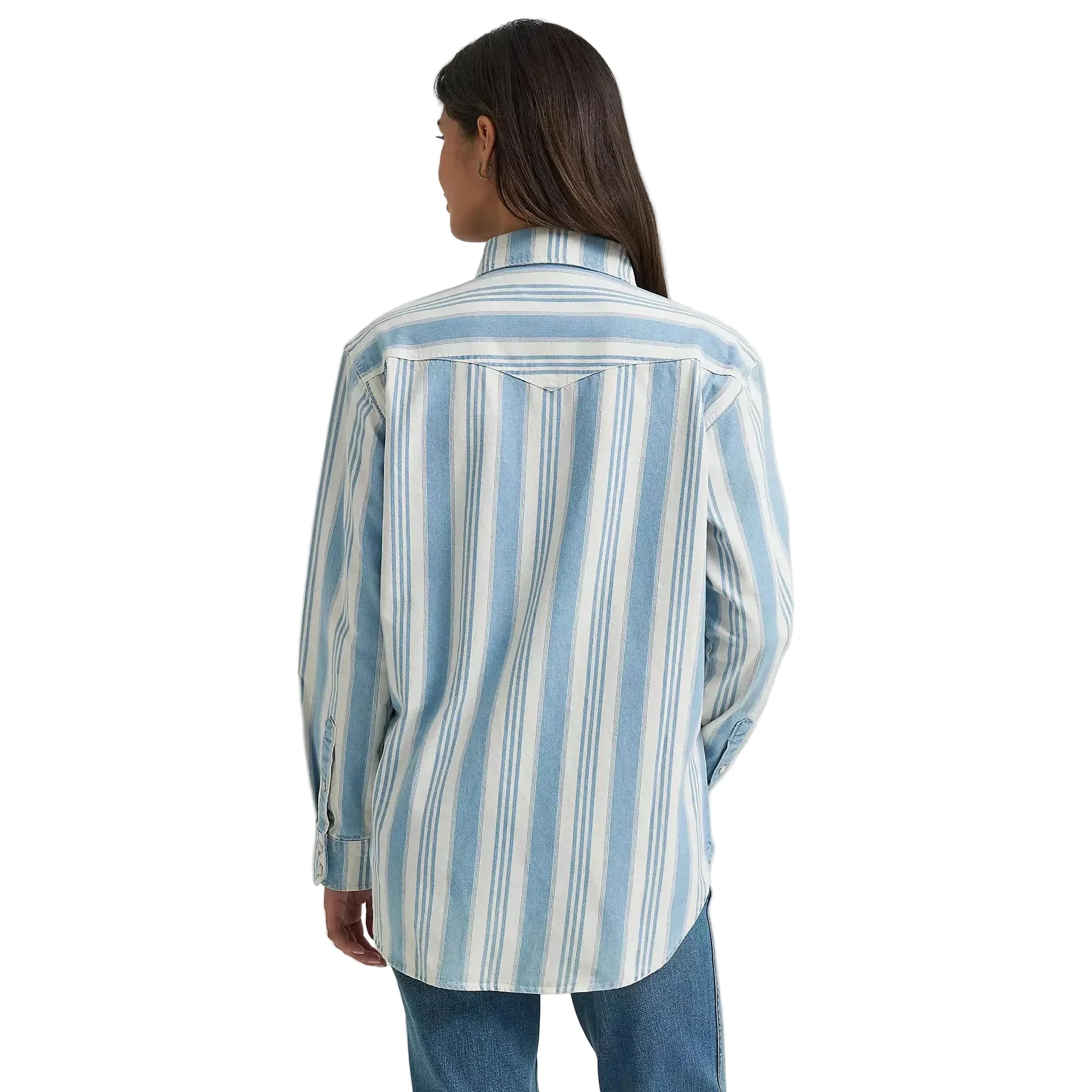 Wrangler Women's Brushpopper Boyfriend Western Stripe Long Sleeve Shirt - Pale Blue - Image 2