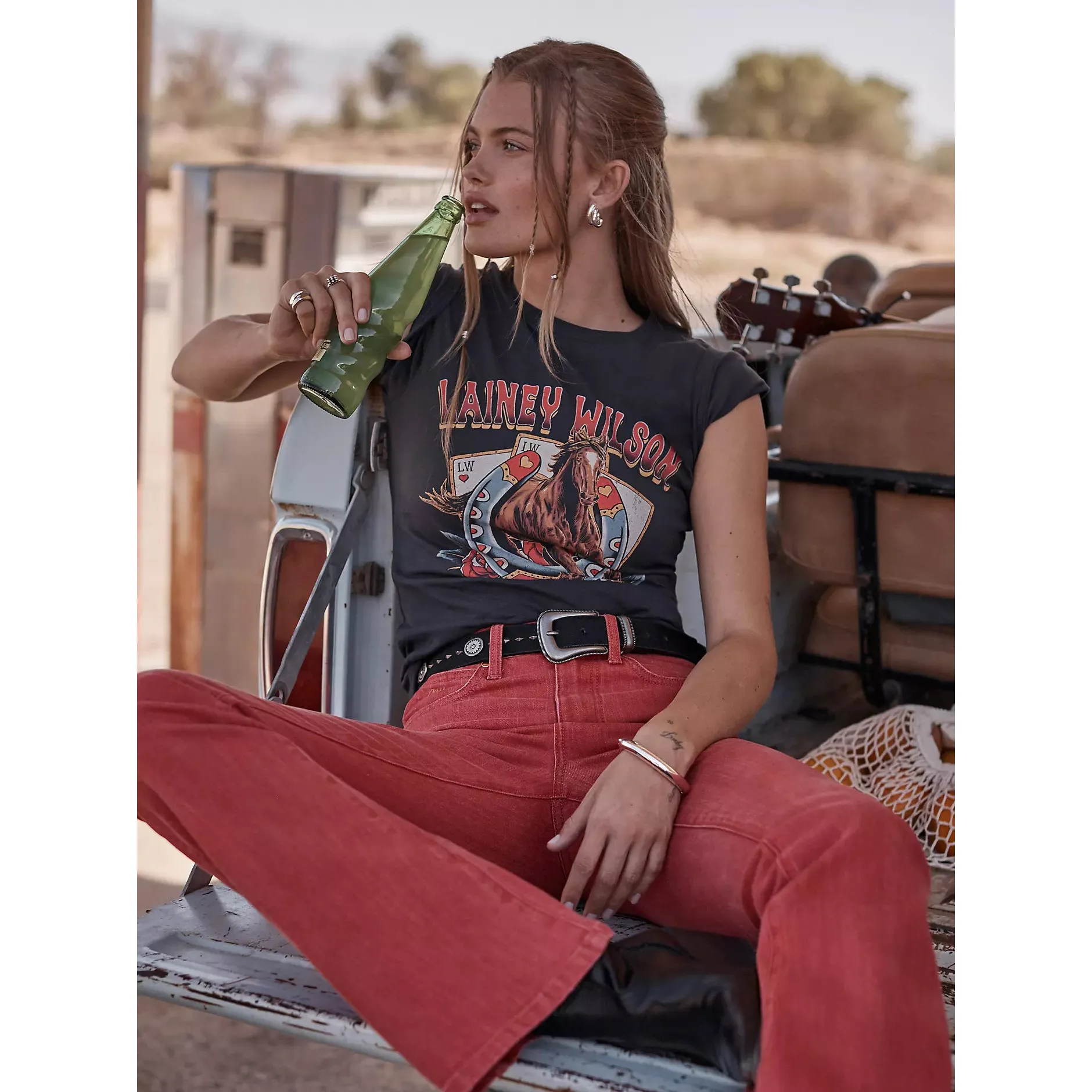 Wrangler Women's Lainey Wilson On Deck  Tee Shirt - Black