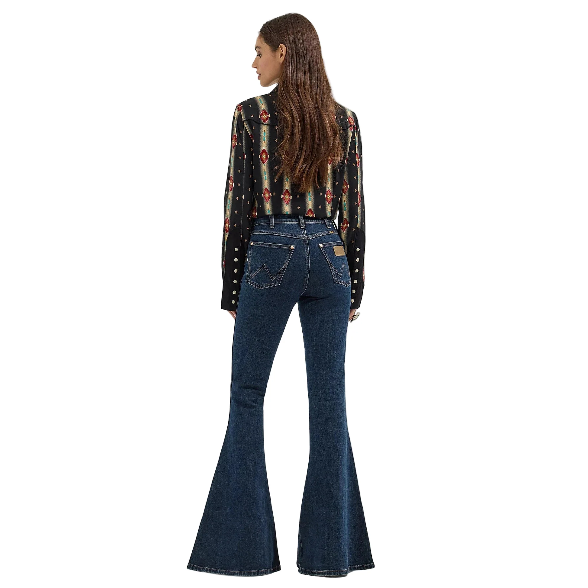 Wrangler Women's Lainey Wilson Vintage Flock Flare - Maroon Dark Wash - Image 4