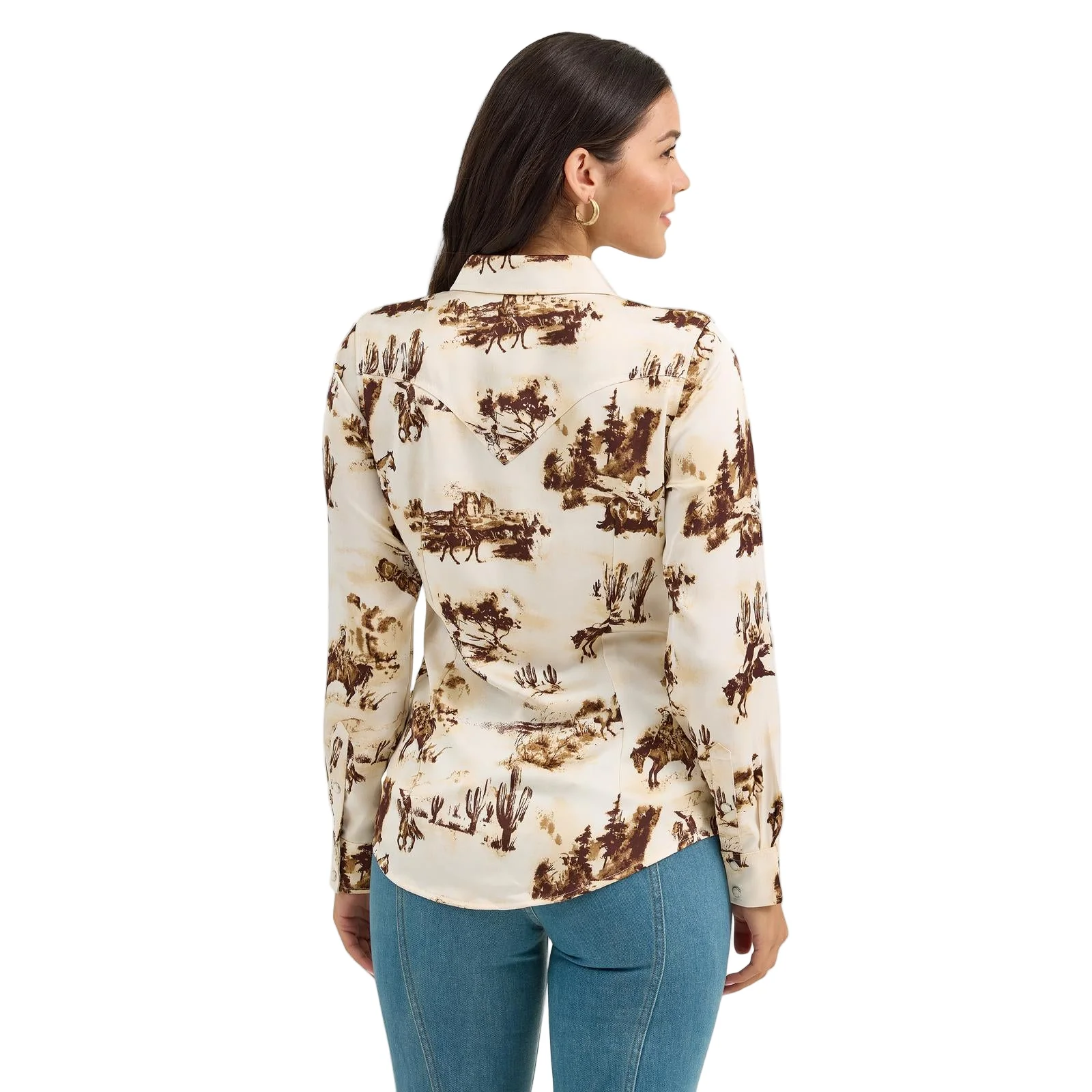 Wrangler Women's Long Sleeve Vintage Snap Shirt- Cream - Image 2