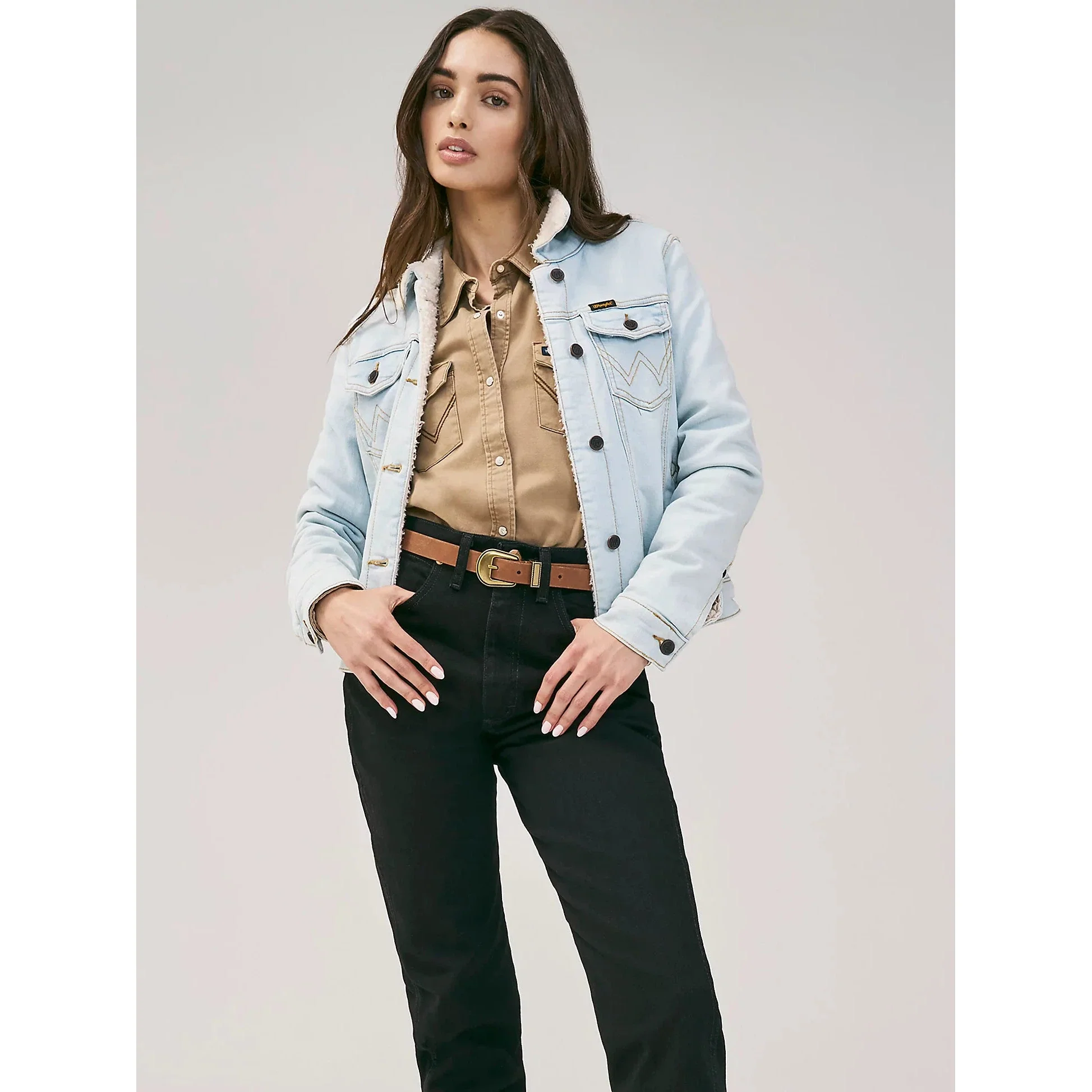 Wrangler Women's Retro Sherpa Lined Western Denim Jacket - Bleached Denim - Image 3