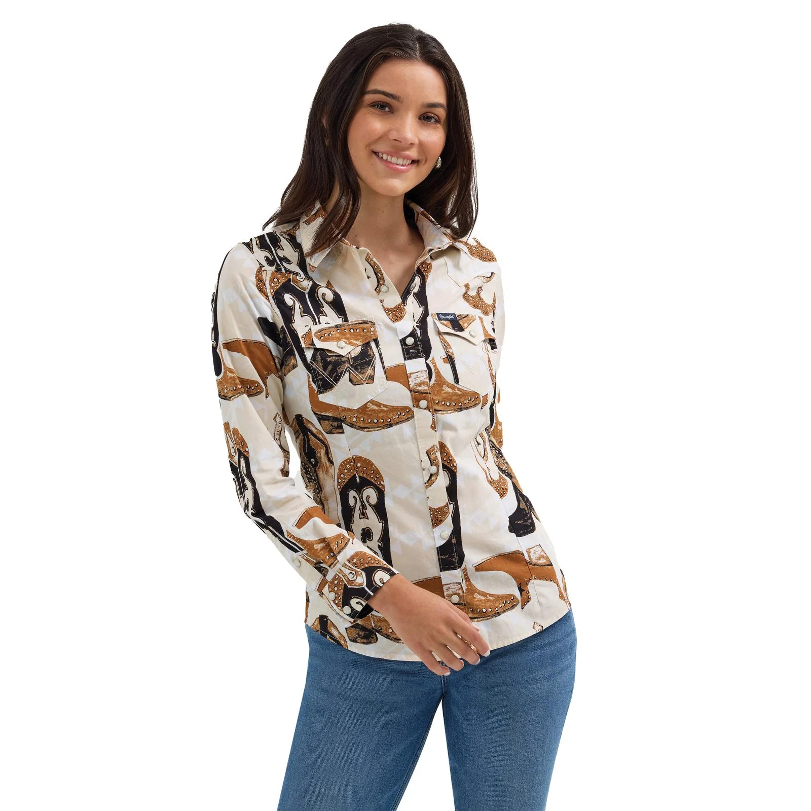 Wrangler Women's Retro Vintage Long Sleeve Shirt- White/Multi