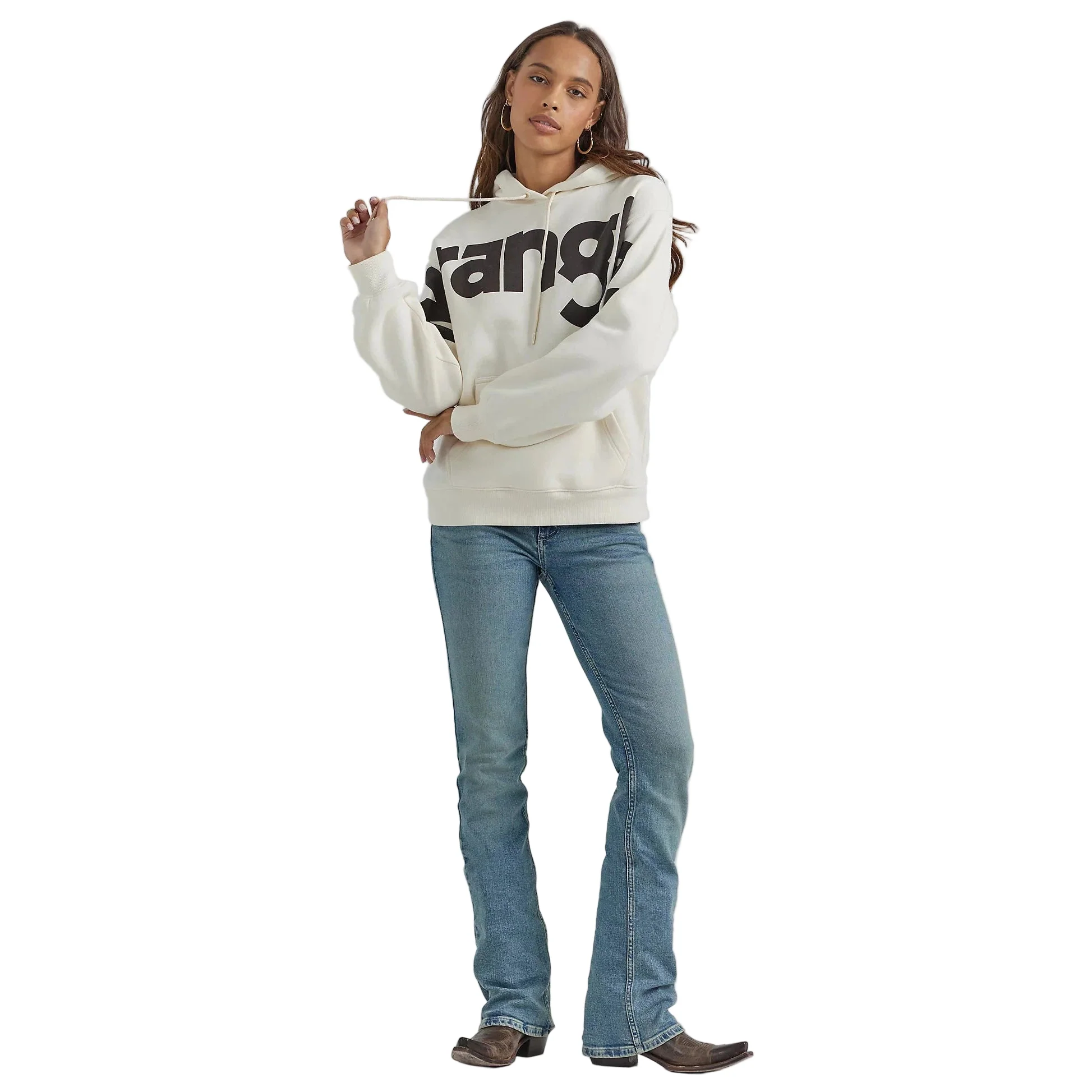 Wrangler Women's Retro Western Vintage Hoodie - White/Brown - Image 4