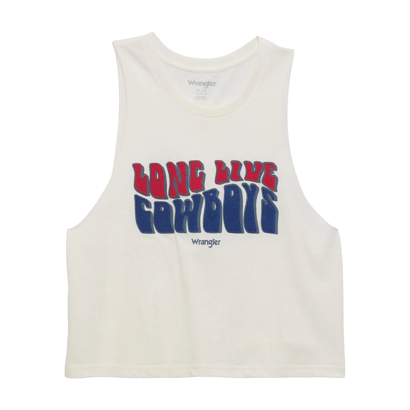 Wrangler Women's Sleeveless Long Live Cowboys Crop Tank- Bright White