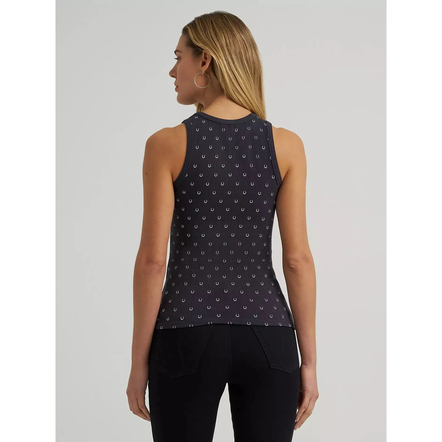 Wrangler Women's Sleeveless Printed Slim Goddess Tank - Black Horseshoe - Image 2