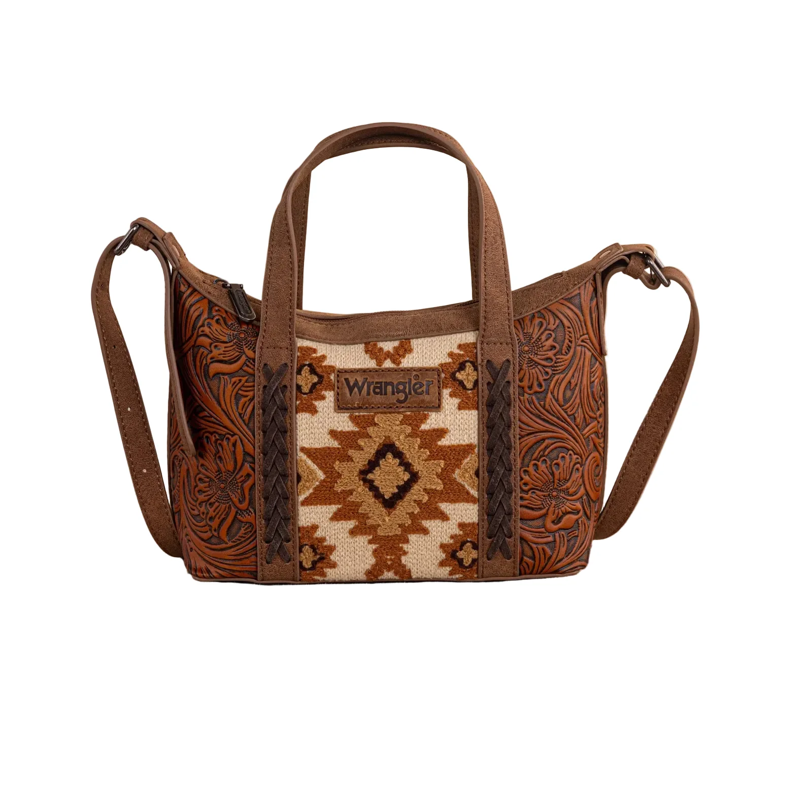 Wrangler Women's Tooled Aztec Pattern Print Tote/Crossbody- Multiple Colours