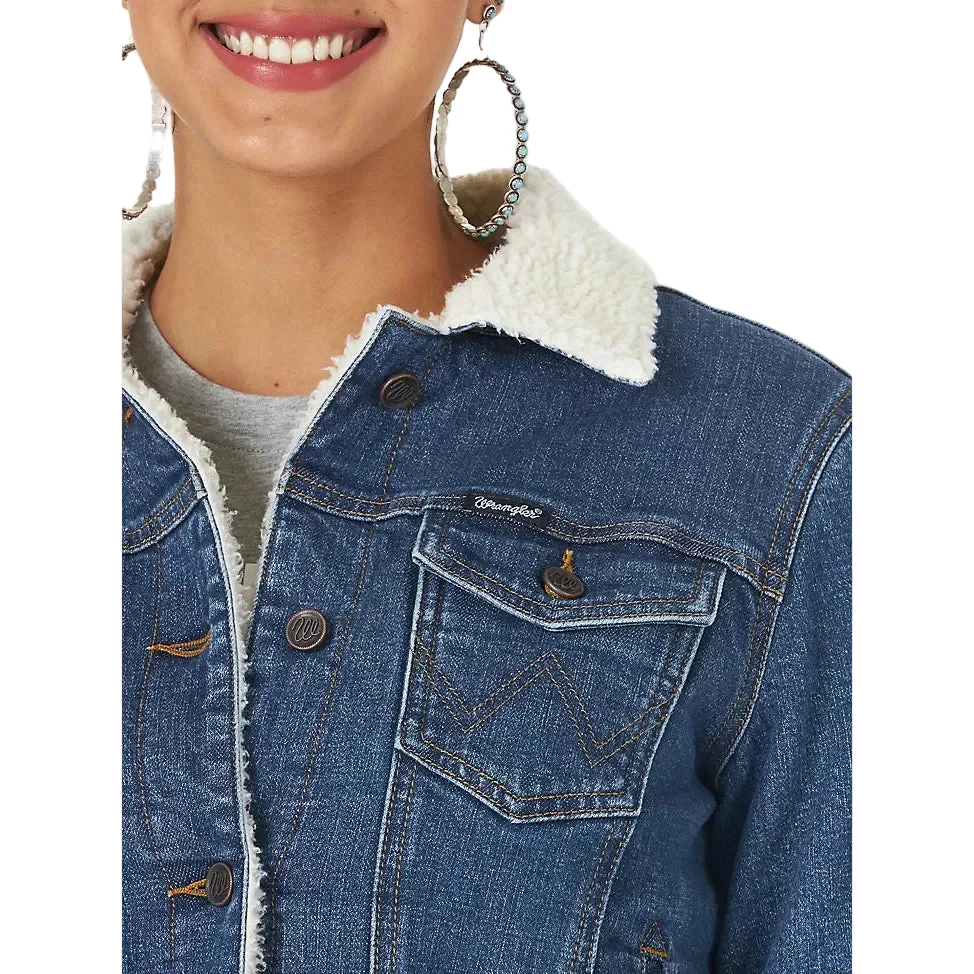 Wrangler Women's Retro Sherpa Lined Western Denim Jacket - Denim - Image 2