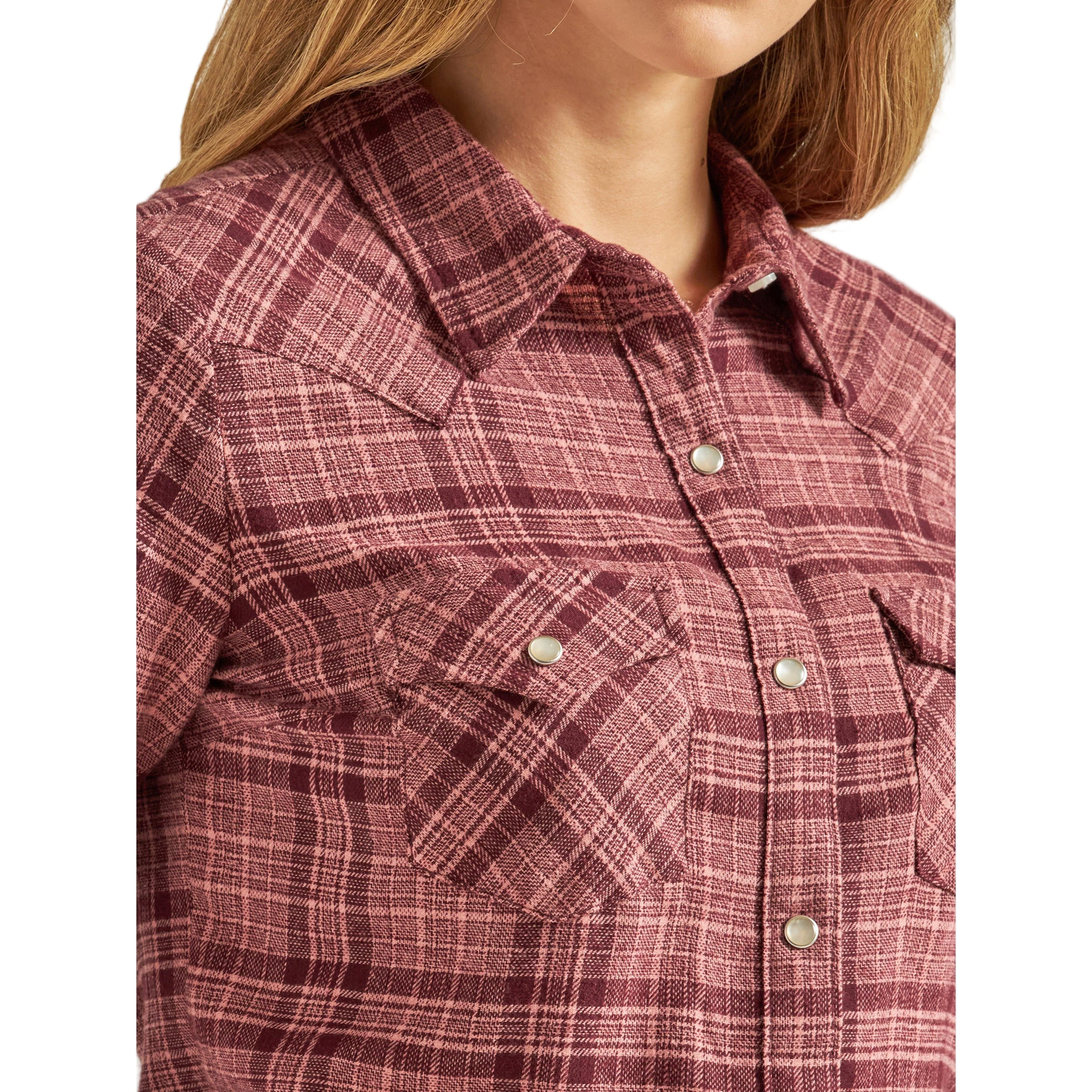 Wrangler Women's Long Sleeve Essential Flannel - Plaid Rose - Image 2