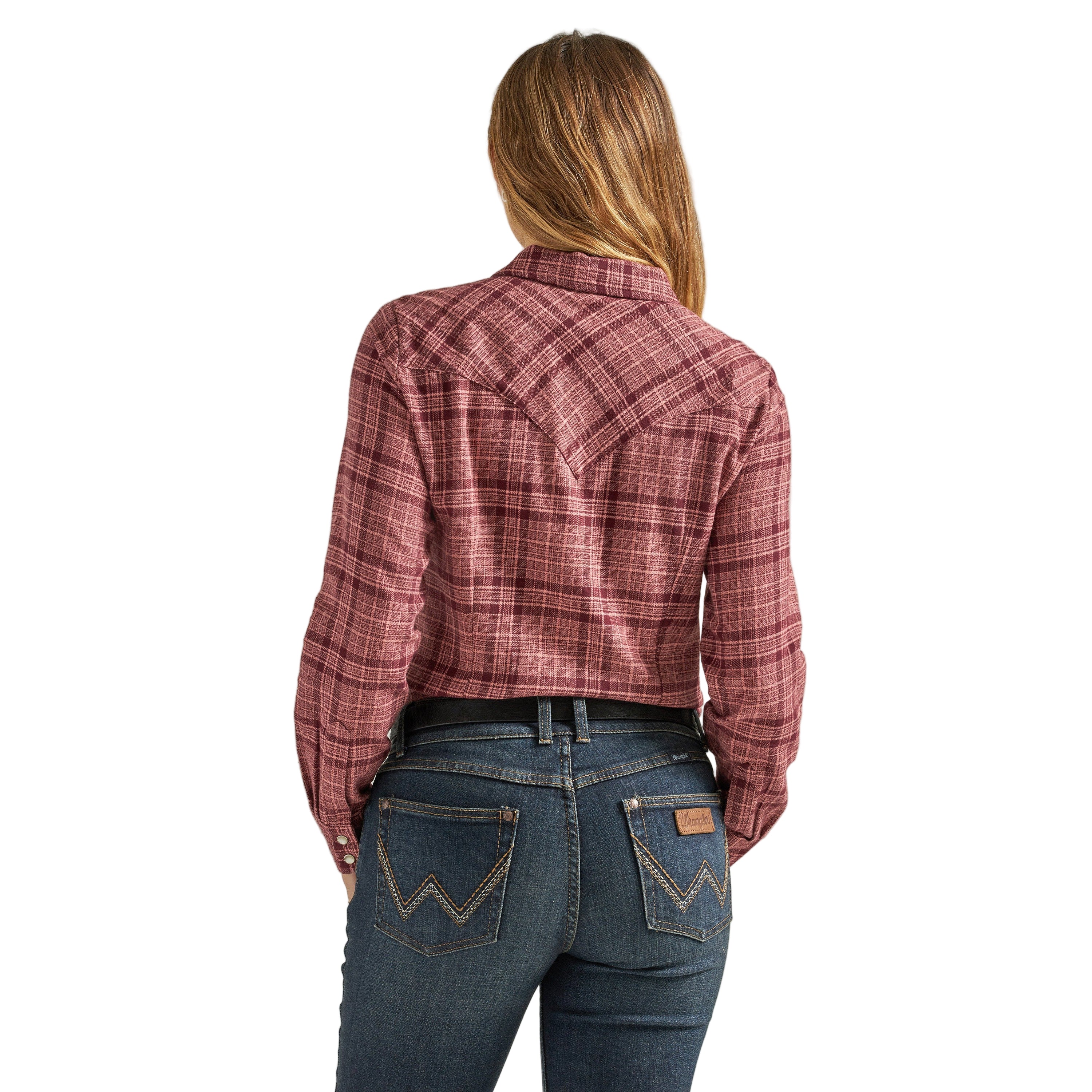 Wrangler Women's Long Sleeve Essential Flannel - Plaid Rose - Image 3