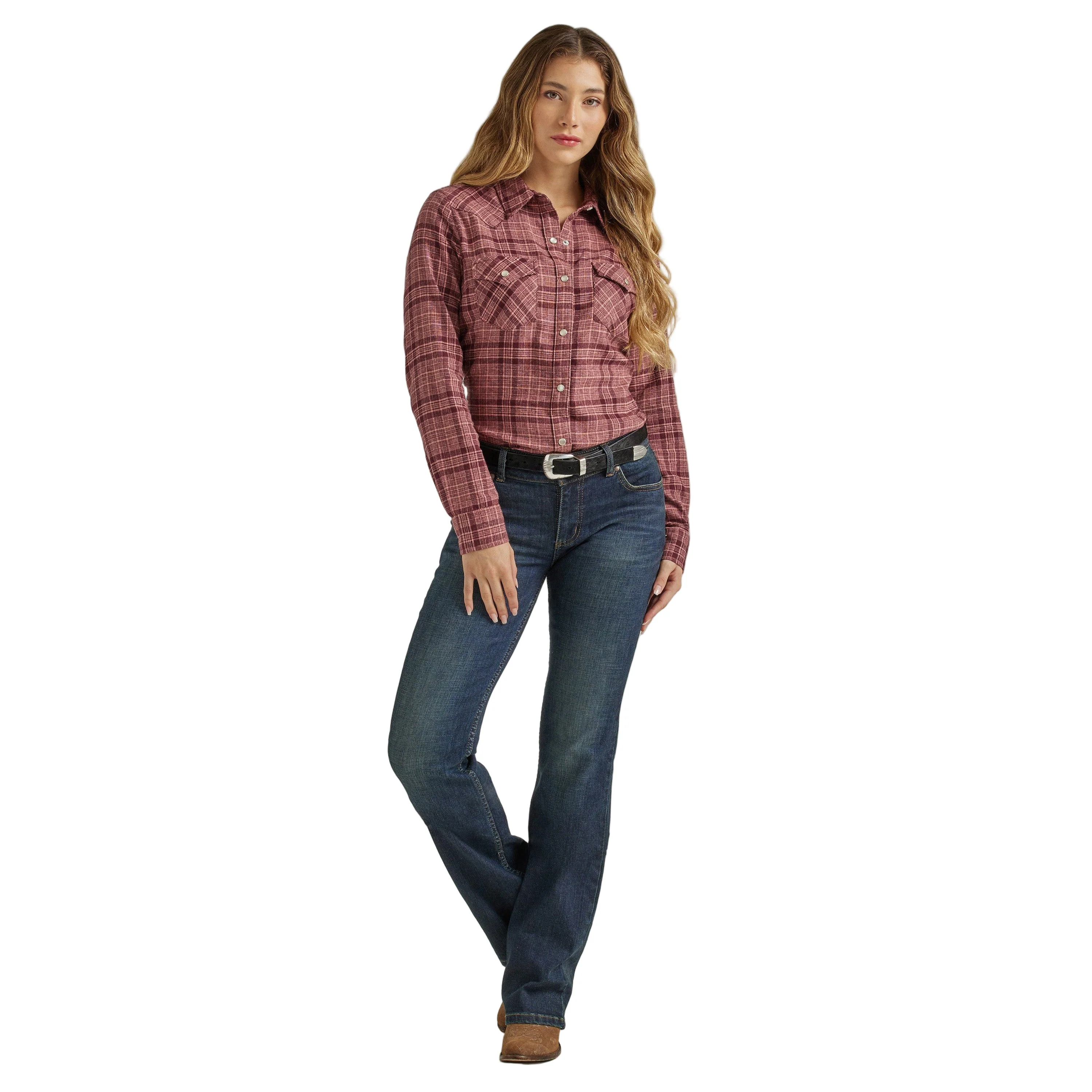 Wrangler Women's Long Sleeve Essential Flannel - Plaid Rose - Image 4
